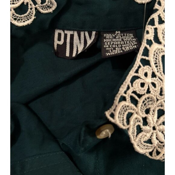 PTNY Deep Emerald Green Cotton Shirt Lace Appliqué Western Blouse Sz M - Picture 4 of 4